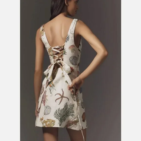 ALÉMAIS Sea Sleeveless Linen Mini Dress Lace-Up Jellyfish 2 NWT Anthropologie - Picture 4 of 8